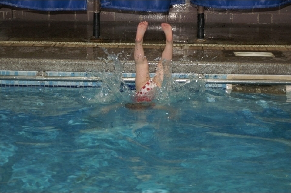 pre school child dives into the pool